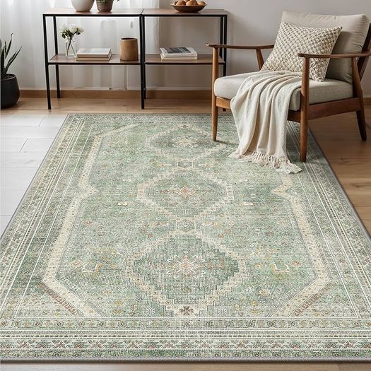 Living Room Rug Without Plush, Washable Kitchen Rug, Non-Slip Rug, Bedroom Hallway, Desk Chair Mat, Dining Room, Green, 120 x 170 cm