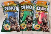 3 x Stretchy Dino Complete Set HOOT Elasta-Saurus Red, Blue, Green - ASMR Toys