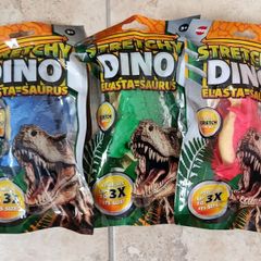 3 x Stretchy Dino Complete Set HOOT Elasta-Saurus Red, Blue, Green - ASMR Toys