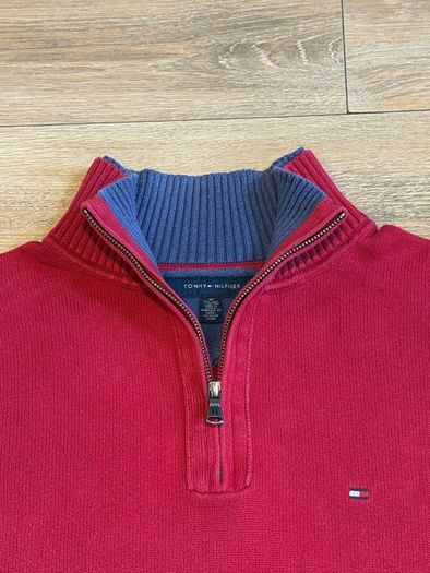 Vibrant Red Tommy Hilfiger Cotton Knitted Half-Zip