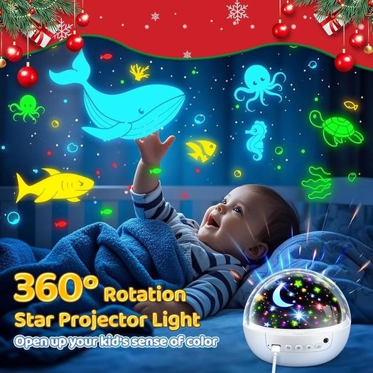 Sensory Star Projector Night Light for Babies & Kids, 93 Light Modes, Dimmable + Timer + Remote, 360 Rotation, Perfect Baby Girl & Boy Gift