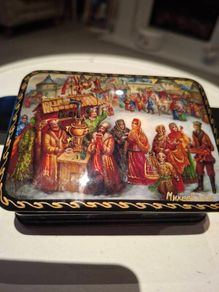 Russian  Signed Fedoskino Small Jewelery Box