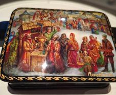 Russian  Signed Fedoskino Small Jewelery Box