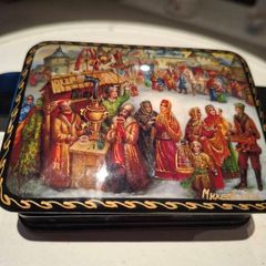 Russian  Signed Fedoskino Small Jewelery Box