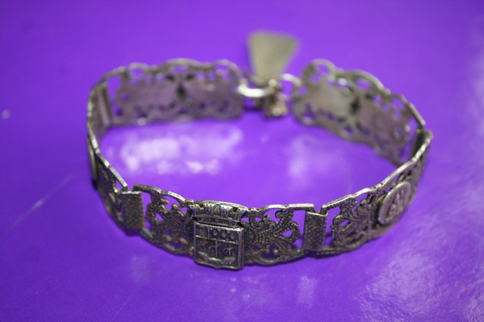 Vintage Turkish Silver Filigrane Depose Paris Souvenir Bracelet 8"