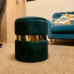 Deep green Art Deco pouffe with storage