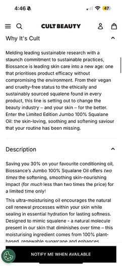 Biossance Limited Edition 100% Squalane Jumbo 200ml