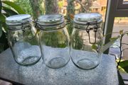 Set of 3 IKEA glass storage jars with airtight clip-top lids