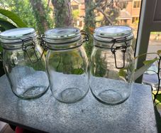 Set of 3 IKEA glass storage jars with airtight clip-top lids