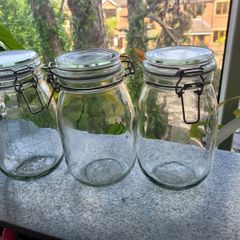 Set of 3 IKEA glass storage jars with airtight clip-top lids