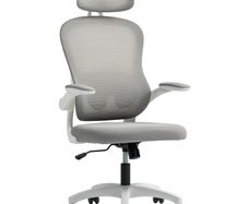 Ergonomic Office Chair with Mesh Back, Height-Adjustable, Flip-Up Armrests, 5 Casters, Tilt Function, Grey