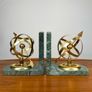 Vintage Mid Century Brass & Marble Armillary Sphere Bookends Image 2