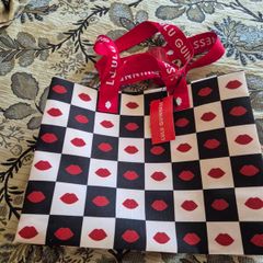 Lulu Guinness Checkered Chess/Lips Tote Shopping Bag - Limited Edition - NEW