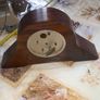 Beautiful Old Walnut Mantel Clock, stepped sunburst side supports Image 6