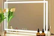 Hollywood Vanity Mirror Lighted Dressing Table Make Up Mirror, Dimmable 3 Modes LED Light Strips, Smart Touch Screen, with USB Charging Port, White, 22.8" W x 17.5" H