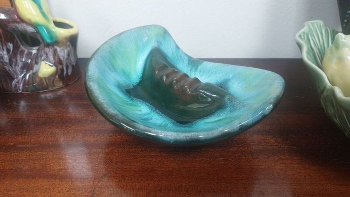 Stunning Vintage Mid Century Modern Ceramic Ashtray in the Most Amazing Turquoise Green and Brown Glaze, Grand River Pottery, Fergus, Canada- A Tobacciana Collector's Dream Piece!