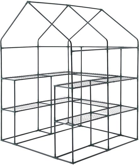 _Walk-In Garden Shed with 10 Shelves Greenhouse with Roll Up Door Tomato House Vegetables Outdoor Garden 143 x 143 x 195 cm