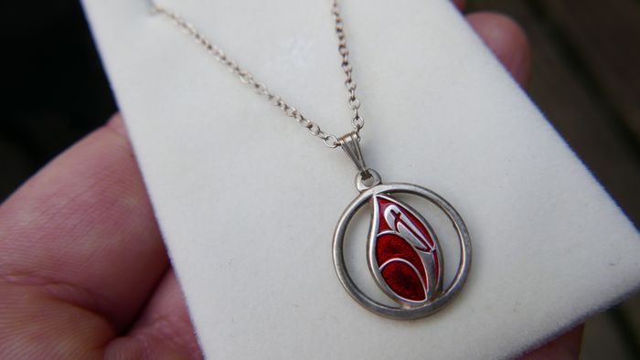 Vintage Sterling Silver 925 Red Teardrop Pendant and Chain 3g