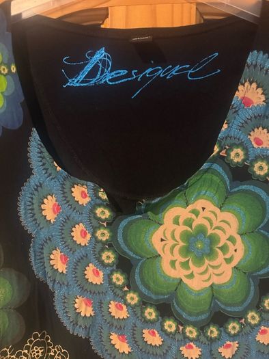 Desigual black long sleeve floral glitter dress size XL UK16 EU44 Perfect condition Postage included