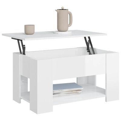 FREE EXPRESS SHIPPING Coffee Table High Gloss White 79x49x41 cm Engineered Wood