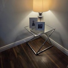 set of 3 glass chrome tables