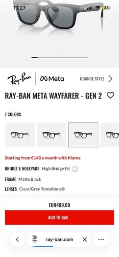Ray-Ban Meta Wayfarer Glasses Gen 2 - Matte Black with Transition Lens