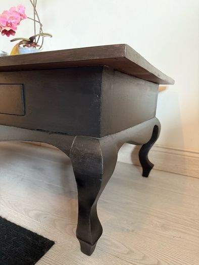 Hand-Restored Two Tone Satin Black Solid Wood Coffee Table