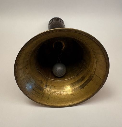 Vintage brass handbell with turned wooden handle / School & Dinner bell