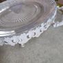 VINTAGE ANTIQUE Molded engraved crystal centerpiece resting on a two handled painted white metal patinated base.  Condition report:  Good condition Image 9