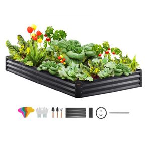 Raised Garden Bed   240 x 120 x 28 cm Galvanized Metal Planter Box, Outdoor Planting Boxes with Open Base, for Growing Flowers/Vegetables/Herbs in Backyard/Garden/Patio/Balcony, Dark Gray