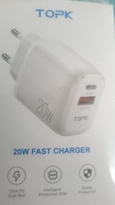 Topk 20w qc pd 2 port fast charging wall plug black