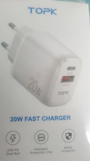 Topk 20w qc pd 2 port fast charging wall plug black