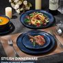 12 Piece Stoneware Dinnerware Service for 4, Reactive Glaze Dining Ware Include Plates and Bowls, Chip and Scratch Resistant, Microwave & Dishwasher Safe, Nebulas Blue Image 4