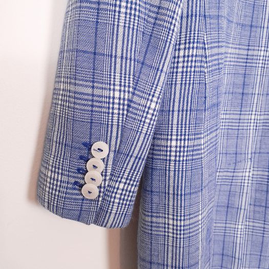 Mango Blue White Checked Plaid Double Breasted Blazer Coat Overcoat Size S