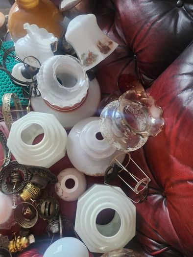 victorian oil laml shades . galleries.  burners etc