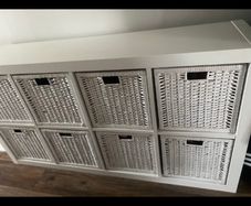 KALLAX Shelving unit, white with baskets