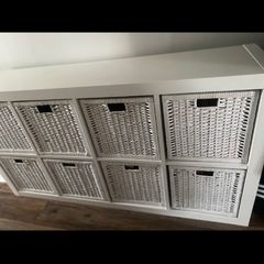 KALLAX Shelving unit, white with baskets
