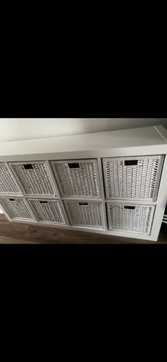 KALLAX Shelving unit, white with baskets