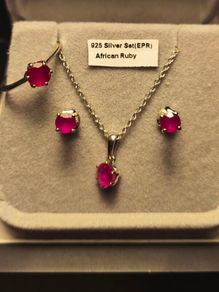 Sterling Silver Natural Ruby 4 piece Jewellery set