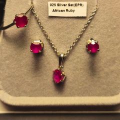 Sterling Silver Natural Ruby 4 piece Jewellery set