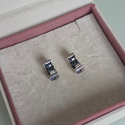 Pandora curved feather/pave blue charm clips