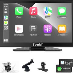 Spedal Car Play Screen 9 inch Wireless Apple CarPlay and Android Auto Portable Car Stereo, GPS Navigation, Car Audio Receivers with Bluetooth AUX FM