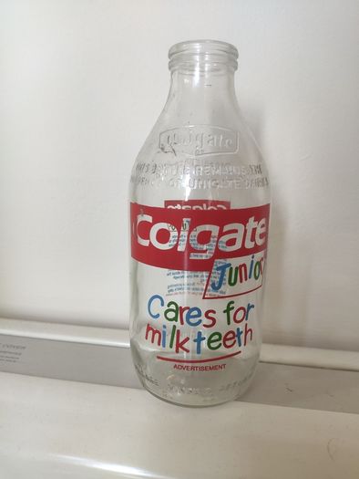 Unigate 1980s milk bottle Colgate