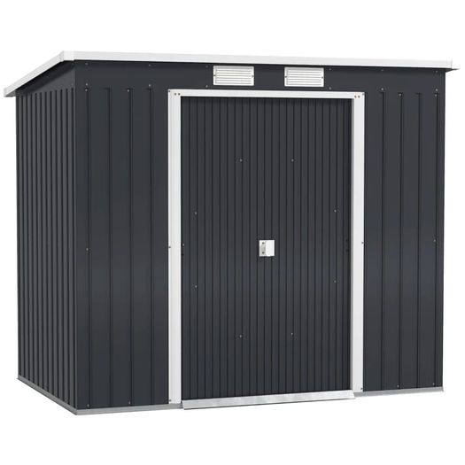 Storage shed with ventilation windows, sliding doors, galvanized steel, 213 x 130 x 172 cm, Dark gray