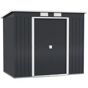 Storage shed with ventilation windows, sliding doors, galvanized steel, 213 x 130 x 172 cm, Dark gray