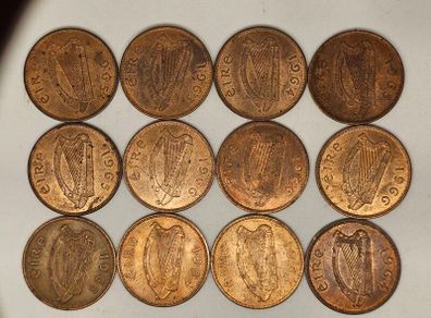 Ireland 1963 1964 1965 1966 1d Penny 12 Uncirculated Red Coin Lot