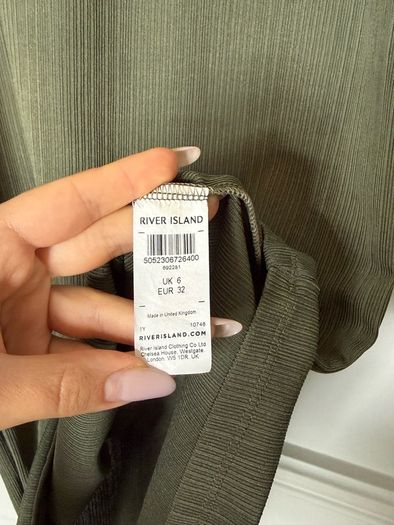 River Island Olive Green Ribbed Midi Dress XS/S