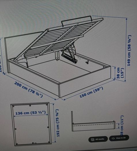 White Ottoman double bed with detachable headboard