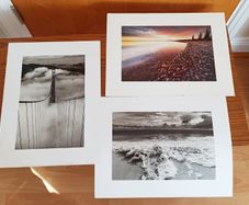 Prints: "Sunset Over Artillery Lake" by photographer Gavriel Jecan,  "Golden Gate Bridge in Fog" by  Roger Ressmeyer,  "Seashore" by Eddie Dayan  size 30x40cm