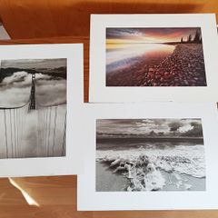 Prints: "Sunset Over Artillery Lake" by photographer Gavriel Jecan,  "Golden Gate Bridge in Fog" by  Roger Ressmeyer,  "Seashore" by Eddie Dayan  size 30x40cm